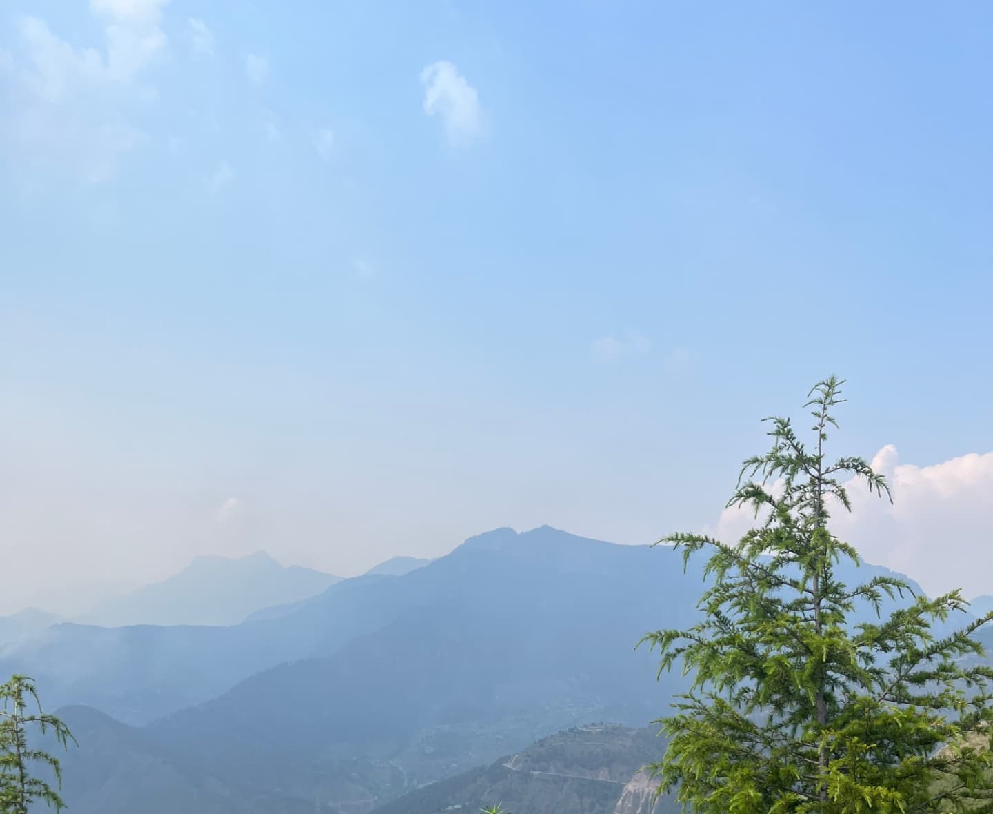 Mountain view from Cafe One Love in the Himalayas
